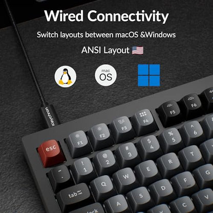 Keychron V1 8K Custom Mechanical Keyboard, 75% Wired Layout, Ultra-Low Latency 8000Hz, QMK Programmable, Hot-Swappable Brown Switches, RGB, for Gamers and Typists, Compatible with Mac/Windows/Linux - color: Keychron Brown Switch