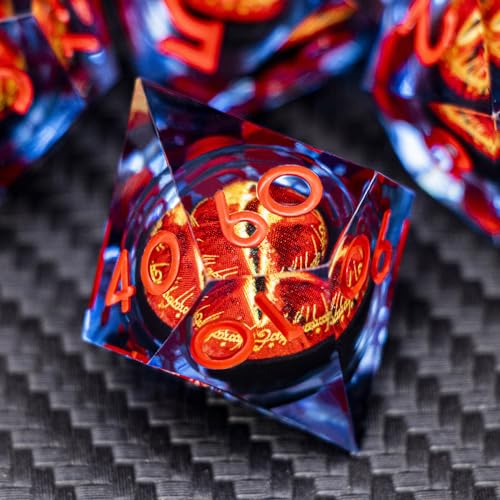 ARUOHHA DND Resin Dice Gazes Eye Dice Blue Red Liquid Core Flaming RPG Sharp Edged Dice Set with Gift Box, Polyhedral D and D Dice Set Compatible with Dungeons Dragons Role Playing Game D20 D6 - color: Sl01-blue Red