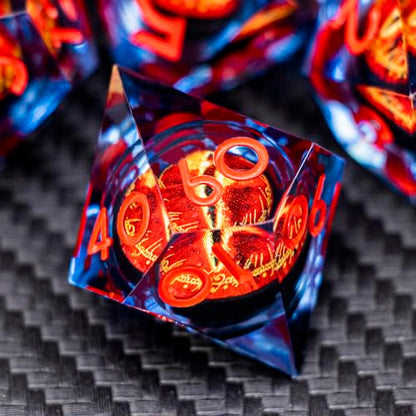 ARUOHHA DND Resin Dice Gazes Eye Dice Blue Red Liquid Core Flaming RPG Sharp Edged Dice Set with Gift Box, Polyhedral D and D Dice Set Compatible with Dungeons Dragons Role Playing Game D20 D6 - color: Sl01-blue Red