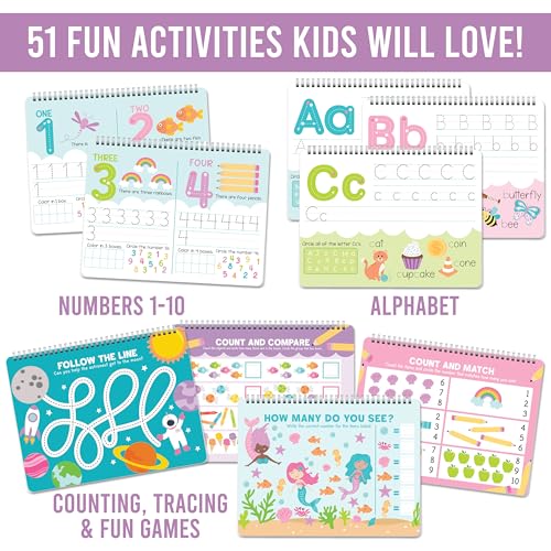 Hadley Designs Preschool Learning Activities - ABC Tracing Books for Kids Ages 3-5, Reusable Letter Tracing for Kids, Wipe Clean Preschool Workbooks, Learn to Write Dry Erase Writing Practice for Kids