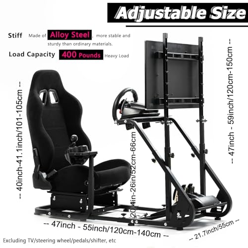 Minneer Racing Simulator Cockpit with Black Seat and Monitor Stand Fit for Logitech G29 G920, for Thrustmaster T248 T300, for Fanatec Reinforced Expandable. Wheel, Pedal, Handbrake Not Included