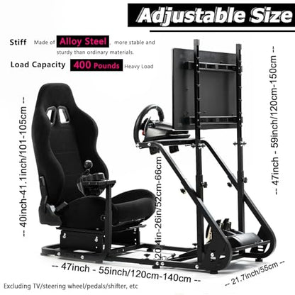 Minneer Racing Simulator Cockpit with Black Seat and Monitor Stand Fit for Logitech G29 G920, for Thrustmaster T248 T300, for Fanatec Reinforced Expandable. Wheel, Pedal, Handbrake Not Included