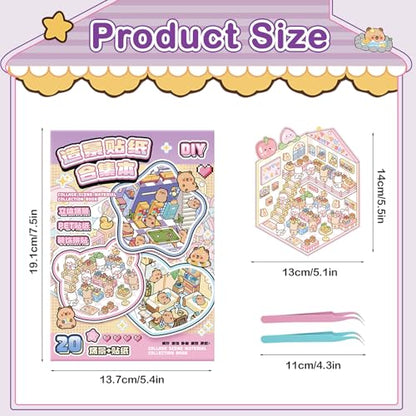 20 Sets 3D Sticker Scene Book for Adults,DIY Create Your Own Mini House | Stickers Cute Kawaii Miniature Scenes for Stress Relief Therapy Pass The Time, Fun Party Favors Gifts for Birthday Holiday - size: 20 Sets Purple