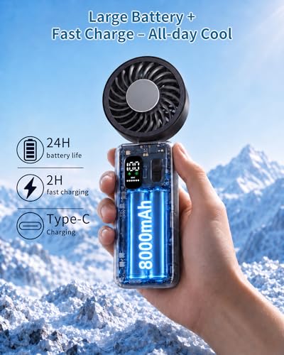 Portable Handheld Fan with Ice Cooling, 100 Speed Rechargeable Mini Desk Fan, Up to 12Hrs Cooling, Powerful Folding Personal Fan for Travel, Camping, Office (Black) - color: Black