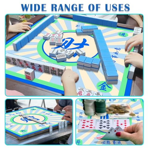 Mahjong Mat, Mahjong Table Mat for Tile Game, 31.5 in x 31.5 in Anti Slip and Noise Reduction Table Cover for Poker Card Board and Dominoes(Blue Green) - color: A-blue Green