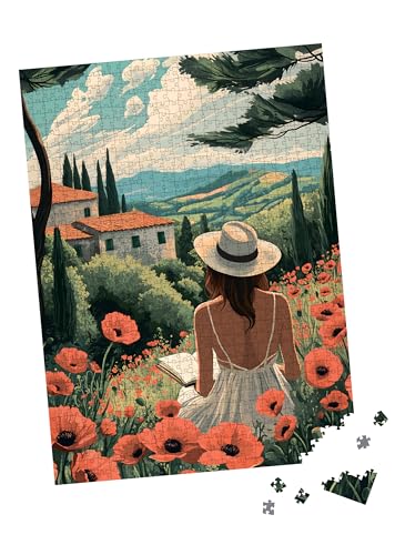 Puzzle for Adults 1000 Pieces, Art Jigsaw Puzzles, Colorfull Landscape Puzzles Girl in The Poppy Field, Mate Finish, Poster Included 1000 piece Puzzle for Adults. - color: Girl in the Poppy Field