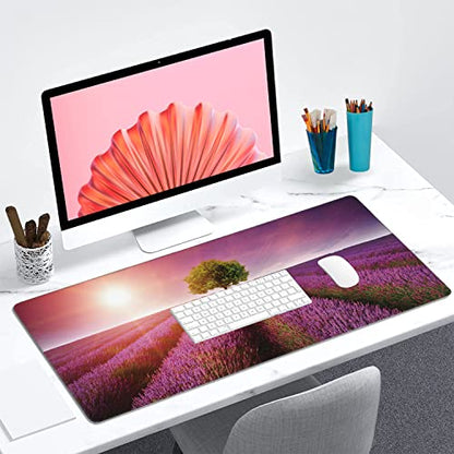 Stunning Lavender Field Landscape Extended Gaming Mouse Pad Large Desk Mat with Non-Slip Rubber Base and Stitched Edges,Keyboard Mouse Mat Desk Pad for Work,Game,Office,Home 35.4 * 15.7 Inch - color: Stunning Lavender Field Landscape