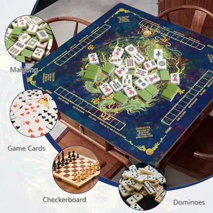 Mahjong Mat,Non-Slip and Noise Reducing Portable Mahjong Accessories | 31.5" x 31.5" with a Carrying Bag,Game Table Mat for Board Games, Card Games, Dominoes - color: Dragon