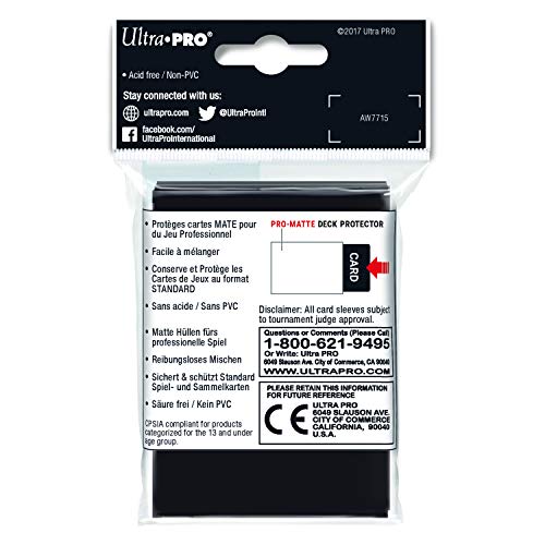 Ultra Pro PRO-Matte Standard Size Deck Protector Sleeves for Magic, Pokemon and Dragon Ball Super - Black (50 ct)
