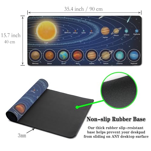 Biggest Mouse Pad - Yellow Pc Desk Mat, 900X400mm Waterproof Non-Slip Rubber Base, 35.4" X 15.7" for Work, Game, Office Galaxy Solar System Planets - color: Galaxy Solar System Planets