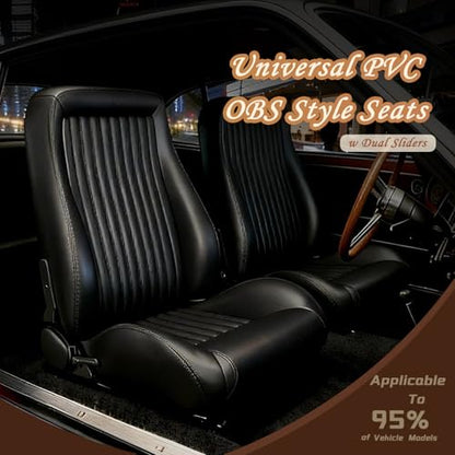 2 Pcs Adjustable Universal Racing Seats with Double Sliders, Reclinable Bucket Seats, 1 Pair of Sport Seats for Vehicles (OBS BLACK 2) - color: OBS BLACK 2