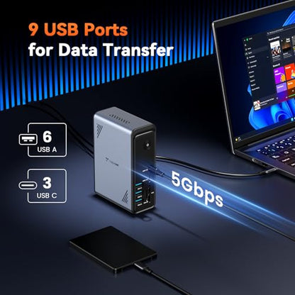 TobenONE 18 in 1 Laptop Docking Station 3 Monitors,Triple 4K HDMI,9 USB C/A | Docking Station with 3HDMI,Ethernet,PD 3.0,Fits Triple Monitor Office Work,for Windows/Dell/Lenovo Laptops (No Power Adapter)