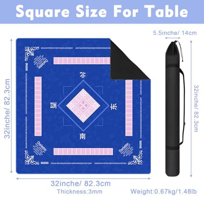 Chinoiserie Mahjong Mat with Rules for Table-31.5''x31.5'' Floral American Mahjong Mat Anti-Slip Neoprene Rubber Noise Reducing,Foldable Travel Game Tablecloth for Poker Card Board Games Dominoes - color: Blue Flower