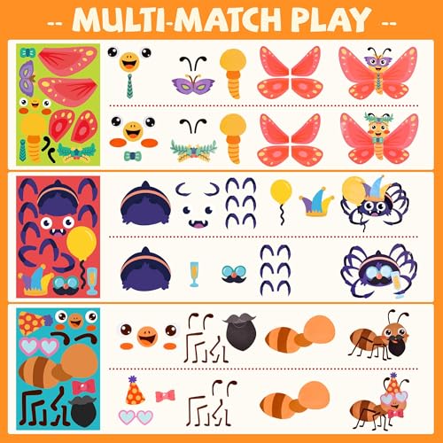 Sinceroduct Make Your Own Stickers for Kids, Fun Bug Sticker Kit with 60 Insect, Animal Face Sticker Sheets, Perfect for Rewards, Party Favors, Holiday Gifts, and Christmas Day, Valentine's Day - style: Insect