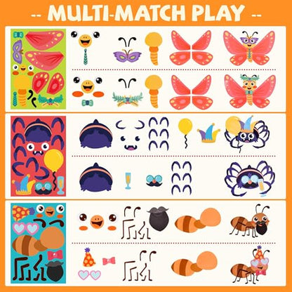 Sinceroduct Make Your Own Stickers for Kids, Fun Bug Sticker Kit with 60 Insect, Animal Face Sticker Sheets, Perfect for Rewards, Party Favors, Holiday Gifts, and Christmas Day, Valentine's Day - style: Insect