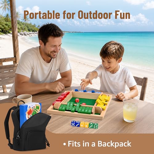 Shut The Box Game,Travel Dice Game for Kids and Adults,2-4 Players Board Game(Spare Dice)