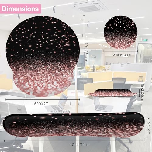 Rose Gold Glitter Mouse Pad with Wrist Rest and Keyboard Wrist Rest Set, Non-Slip Rubber Base Memory Foam Mouse Pad Set for Women, Office Desk Accessories, Gaming - color: Rose Gold Glitter