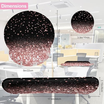 Rose Gold Glitter Mouse Pad with Wrist Rest and Keyboard Wrist Rest Set, Non-Slip Rubber Base Memory Foam Mouse Pad Set for Women, Office Desk Accessories, Gaming - color: Rose Gold Glitter