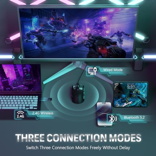 MAGIC-REFINER Attack Shark X11 59g Lightweight Wireless Gaming Mouse,RGB Charging Dock,Tri-Mode-BT/2.4G Wireless/Wired Mouse with Grip Tape,22000 DPI,5 Programmable Buttons for Pc/Mac(Black&Sticker) - color: Black & Griptape
