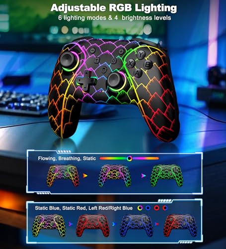 Wireless PC Controller, Bluetooth Controller, with Hall Effect Joysticks & Triggers, No Dead Zone, No Stick Drift, Controller for PC, Switch, iOS and Android, Cool Dynamic Light, 1000mAh Battery