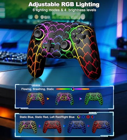 Wireless PC Controller, Bluetooth Controller, with Hall Effect Joysticks & Triggers, No Dead Zone, No Stick Drift, Controller for PC, Switch, iOS and Android, Cool Dynamic Light, 1000mAh Battery