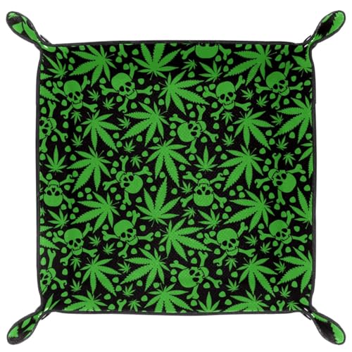 Green Leaves Skulls Dice Tray PU Leather Dice Rolling Tray Folding Dice Holder for Dice Games, Like RPG, DND and Other Table Games - color: Multi 10