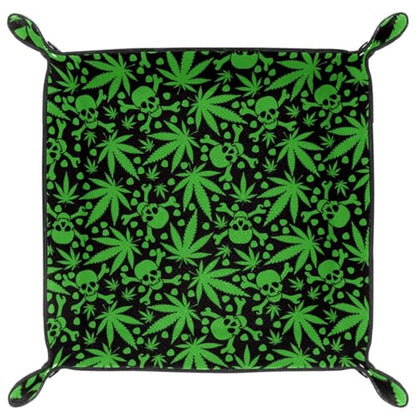 Green Leaves Skulls Dice Tray PU Leather Dice Rolling Tray Folding Dice Holder for Dice Games, Like RPG, DND and Other Table Games - color: Multi 10