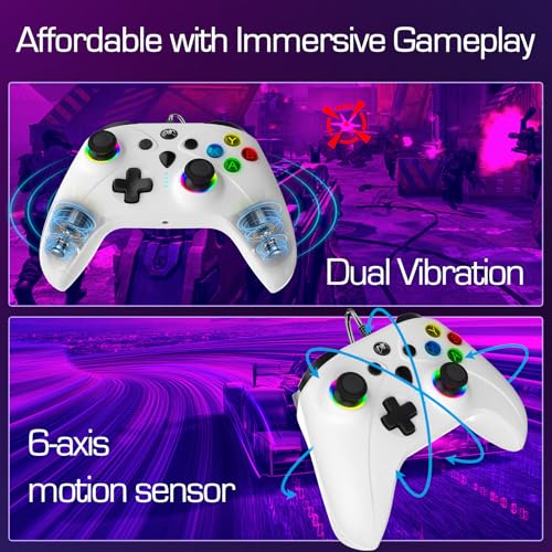 UGAME Wired Xbox Controller for X Box Series X S One PC PS4 Switch, Gaming Control Controllers with 1000Hz Polling Rate No Drift Stick, Custom Paddles Turbo Remote, RGB Light White Gamepad