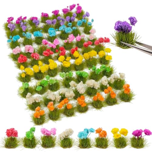 Warmtree 63 Pcs Miniature Colorful Flower Cluster DIY Static Grass Tufts Model Grass for Railroad Scenery Train Landscape Sand Military Layout Model Miniature Bases and Dioramas - color: Color C