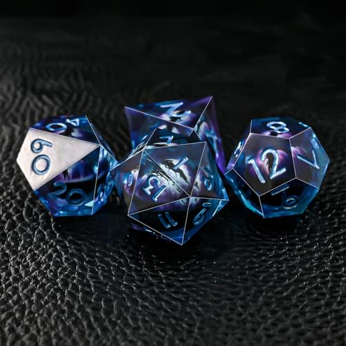 Resin Dice Set, Resin Edge Sharp for Dungeons & Dragons RPG, MTG Board Games with Gift Box (Purple and Blue Longan) - color: Purple and Blue Longan
