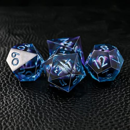 Resin Dice Set, Resin Edge Sharp for Dungeons & Dragons RPG, MTG Board Games with Gift Box (Purple and Blue Longan) - color: Purple and Blue Longan