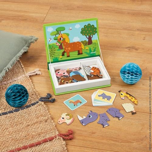 Janod MagnetiBook 41 pc Magnetic Animal Mix and Match Game - Creative Play - Enhances Motor Skills - Develops Dexterity and Coordination - Easy Storage, Educational, Safe | Creative Educational Play - Enhances Motor Skills - Develops Dexterity and Coordin