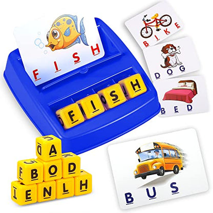 Fenikso Matching Letter Game, Alphabet Spelling & Reading Words, Objects & Color Recognition, Early Learning Educational Toy for Preschool & Kindergarten Kids Over 3-8 Years Old, Best Gifts - color: Blue