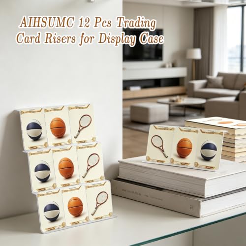 12 Pcs Trading Card Risers for Display Case, Acrylic Display Risers for Sports Cards, Clear Tiered Display Stand for Cases & Retail Glass, Graded Card Display Stand for Cardshow Vendor