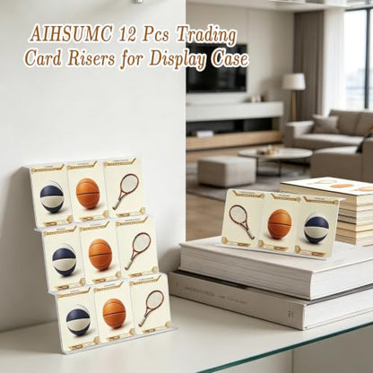 12 Pcs Trading Card Risers for Display Case, Acrylic Display Risers for Sports Cards, Clear Tiered Display Stand for Cases & Retail Glass, Graded Card Display Stand for Cardshow Vendor