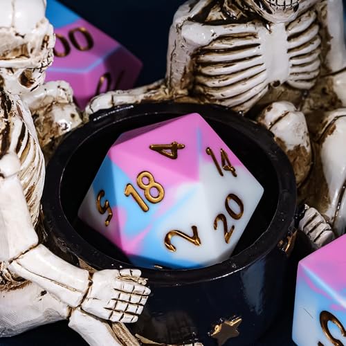 7-Piece Jumbo Silicone DND Dice Set, 25mm Oversized D&D Dice | Round Edges Soft Perfect Bouncer Compatible with Dungeons and Dragons RPG Bar Pub Club Party Games - color: Pink&white&blue