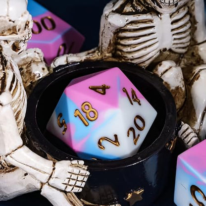 7-Piece Jumbo Silicone DND Dice Set, 25mm Oversized D&D Dice | Round Edges Soft Perfect Bouncer Compatible with Dungeons and Dragons RPG Bar Pub Club Party Games - color: Pink&white&blue