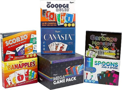 Regal Games Fun Card Games Set for Adults - Canasta, Spoons and a Spork, Garbage Monsters, ScorZo, The Goodge Rules, and Banapples Decks - Fun & Travel Playing Cards for Family Game Night - size: All 6 Games