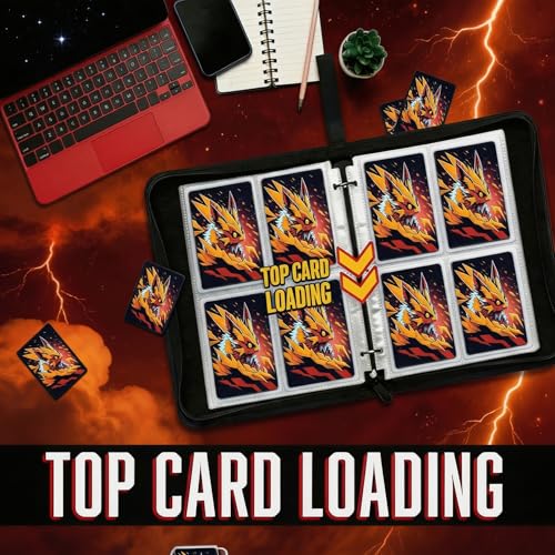 Trading Card Binder Small 4 Pocket,capacity of 400 Cards, 50 Clear Sheets Included, 3 Rings And Zipper, Cards Binder, Collector Binder, Water Proof with Dragon Design (Red Fox, Small) - color: Red Fox, size: Small