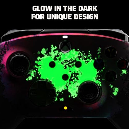 PDP Gaming REMATCH GLOW Enhanced Wired Controller: Licensed Xbox Series X|S Gamepad, Xbox One, Windows PC, Mappable Back Buttons, Audio Control, Customizable Companion App: Space Dust Glow in the Dark - color: Space Dust (Glow in the Dark), style: Control
