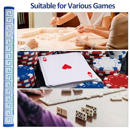 Jongyance Blue American Learning Mahjong Mat (33”x33”) with Black Carrying Bag, Anti-Slip, Mahjong Table Mat for Mah-jongg, Poker, Board Games, Dominoes - color: Blue