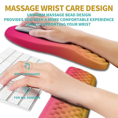 Hokafenle 2 in 1 Ergonomic Mouse Pad Wrist Support & Wrist Rest for Computer Keyboard Set, with Relieve Carpal Tunnel Pain Massage Bulge and Full Memory Gel Design (2In1 Set, Sunset Glow) - color: Hk022-sunset Glow