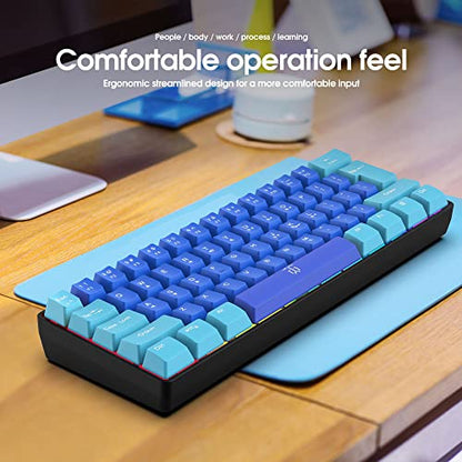 Snpurdiri 60% Wired Gaming Keyboard, RGB Ultra-Compact Mini Keyboard, Waterproof Mechanical Feeling Small Keyboard for PC/Mac Gamer, Typist, Travel, Easy to Carry on Business Trip (Wathet-Blue) - color: Wathet and Blue