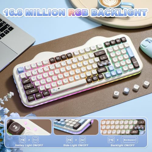 YUNZII C98 Cute Cake Wireless Mechanical Keyboard (Choco, Milk Switch) | 99 Keys with Number Pad, Hot Swap, PBT MOA Keycaps, BT5.0/2.4G/USB-C, Gasket Mount, Custom RGB Backlit for Win/Mac - color: Choco, size: Milk V2 Linear Switch