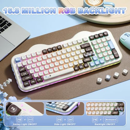 YUNZII C98 Cute Cake Wireless Mechanical Keyboard (Choco, Milk Switch) | 99 Keys with Number Pad, Hot Swap, PBT MOA Keycaps, BT5.0/2.4G/USB-C, Gasket Mount, Custom RGB Backlit for Win/Mac - color: Choco, size: Milk V2 Linear Switch