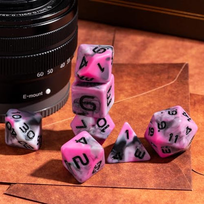 7PCS DND Dice Set RPG Resin Polyhedral Dice Set Camouflage Color with Leather Pouch for D&D Role Playing Games and Other Tabletop Games (Pink) - color: Camo-pink