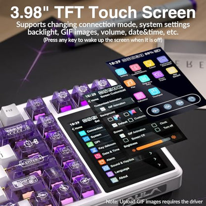 Aula L99 Wireless Mechanical Keyboard with Smart Touch Screen,Tri-Mode Hot Swappable Custom Gaming Keyboard,RGB Backlit,PBT Keycap,Gasket Mount Creamy Sounding Computer Keyboards for Office PC,84 Keys - color: White Purple