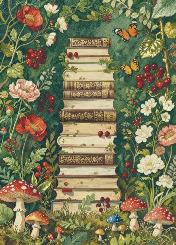 1000 Piece Puzzle for Adults, | Vintage Book Stack in Forest Floral Scene Jigsaw Puzzle, Botanical Wall Decor & Book Lover Gift, 19.7" x 27.56" - color: Books and Flowers