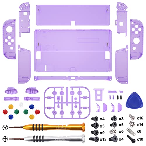 eXtremeRate DIY Full Set Shell for Nintendo Switch OLED, Replacement Console Back Plate & Kickstand, Custom NS Controller Housing with Full Set Buttons for Nintendo Switch OLED - Clear Atomic Purple - color: Clear Atomic Purple