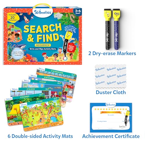 Skillmatics Search and Find Megapack Educational Game - Reusable Preschool Learning Activities, Perfect for Toddlers & Kids Who Love Toys, Art & Crafts, Builds Vocabulary, Gifts for Ages 3, 4, 5, 6 - style: 7. Search & Find Megapack